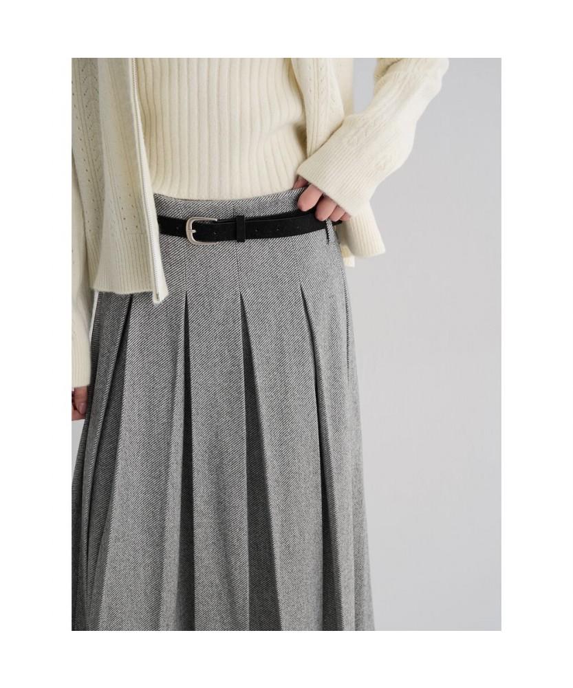 8SECONDS Belted Herringbone Skirt Gray