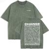 "CHANGE" Topographic Line Art Print Vintage Washed Beige Casual Graphic T Shirt