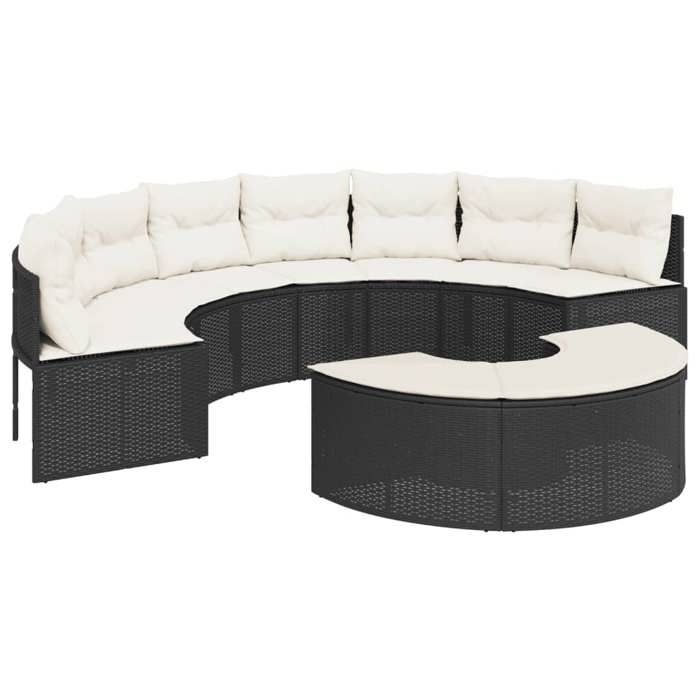 VidaXL Salon de jardin 2 pcs demi-rond noir résine tressée, ensemble de salon de jardin, cadre de salon de jardin, canapé de 3262070