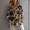 Women's Casual Spring And Summer Loose Printed Casual Sleeved Lapel Pullover Shirt