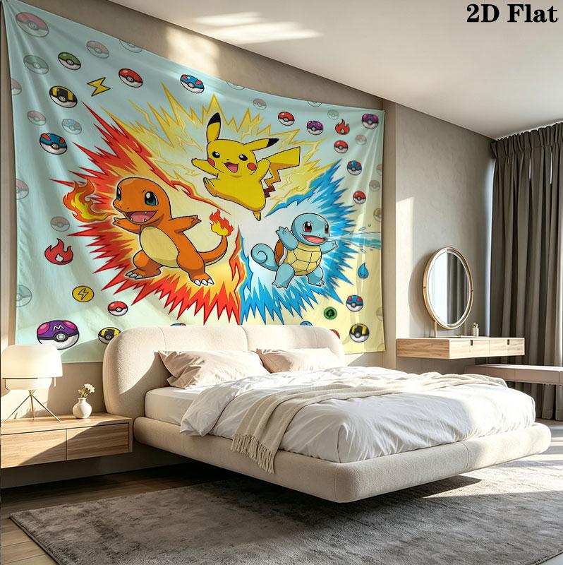 Pokemon Wall Tapestry Aesthetic Wall Hanging Printed Fabric Blanket Decorative Tapestries For Bedroom Living Room Home Decor