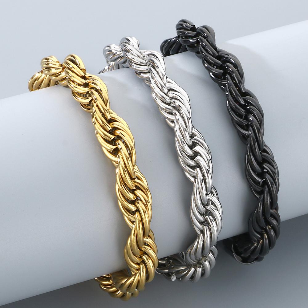 Classic Men's 10mm Twisted Rope Chain Man Bracelet Necklace Set Luxury Black Gold Color 61CM Long Stainless Steel Choker for Men