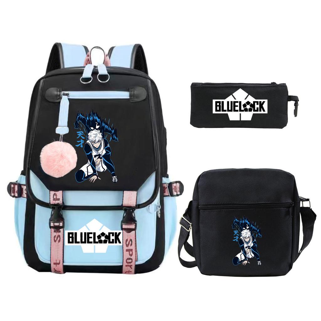 Trend Campus Primary And Secondary School Student School Bag Blue Prison Blue Lock Peripheral Animation Backpack Pencil Bag