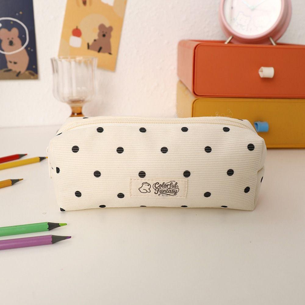Polka Dot Design Pen Bag Large Capacity Pen Pouch Portable Stationery Bag School Office