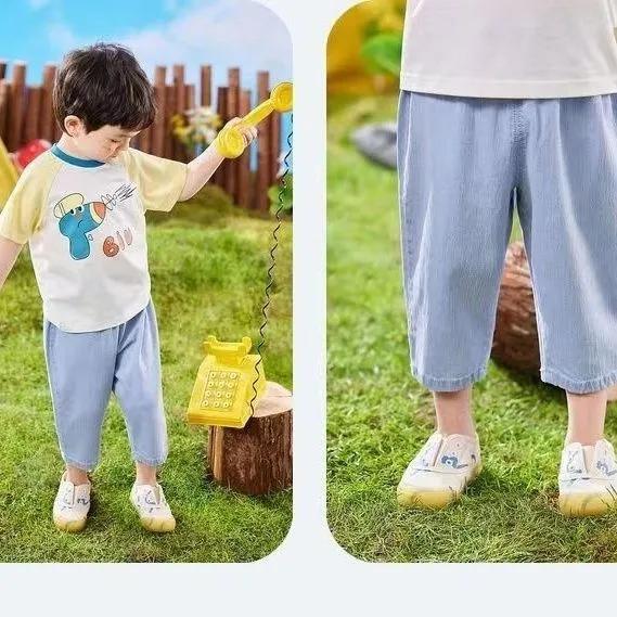 Children's Summer Simple Denim Pants Kids Pants Baby Elastic Waist Casual Thin Washed Jeans