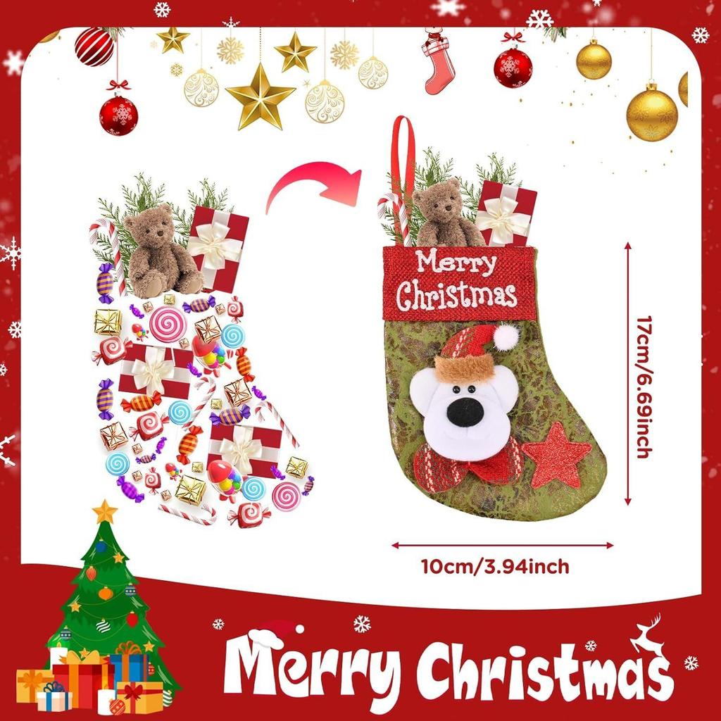 4Pcs Christmas Stockings Decoration Christmas Hanging Socks Set Suitable for Christmas Tree Decoration Items Xmas Home Ornament Wall Decor