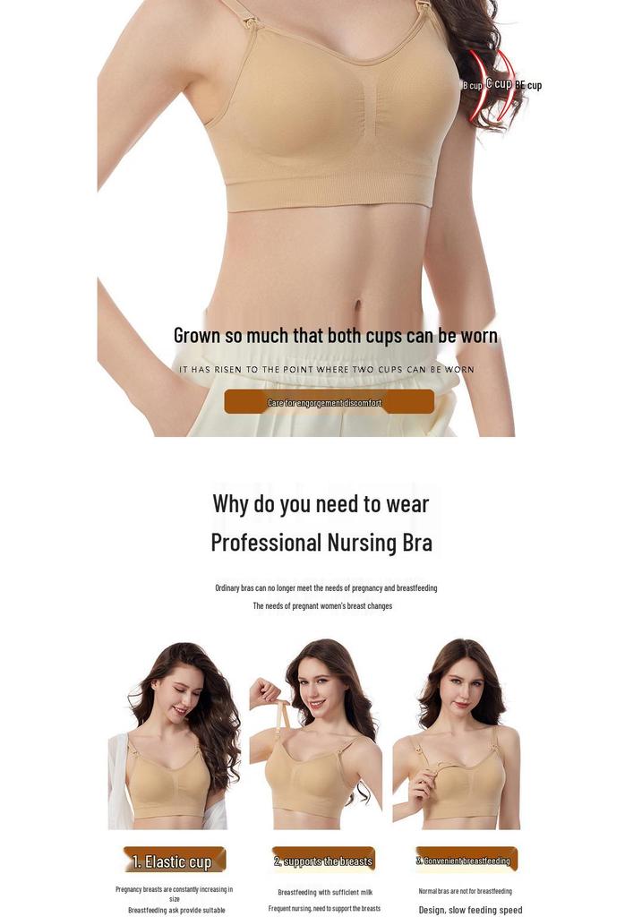 Seamless Plus Size Nursing Bra - Adjustable Front Buckle, Push-up, Postpartum, for Pregnant Women