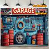 2D Plane Garage Repair and Car-themed Studio Party Banner Bright Car Tools and Parts Polyester Fiber Material