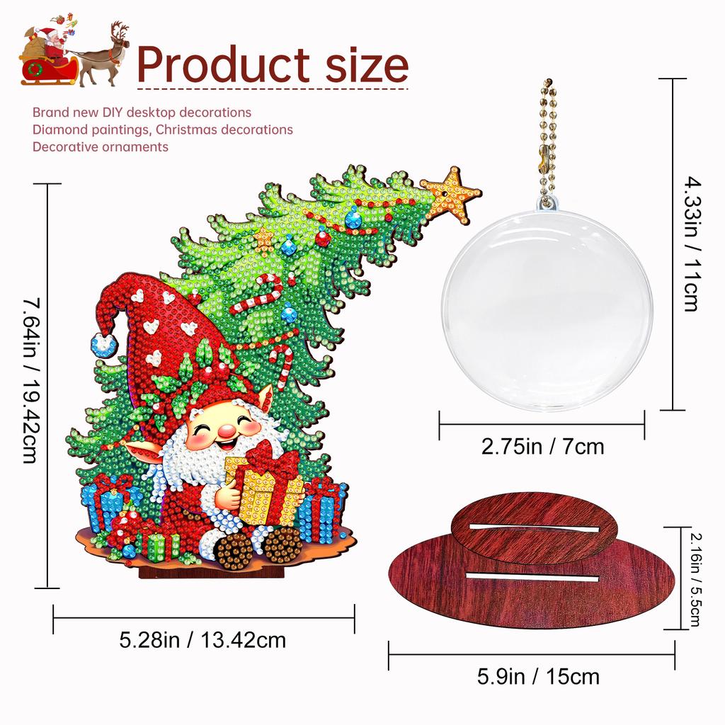 Photo Xmas Tree DIY 2D Flat Wooden Table Top Diamond Painting Ornament Kits Diamond Art Tabletop Decorations for Adults Beginner