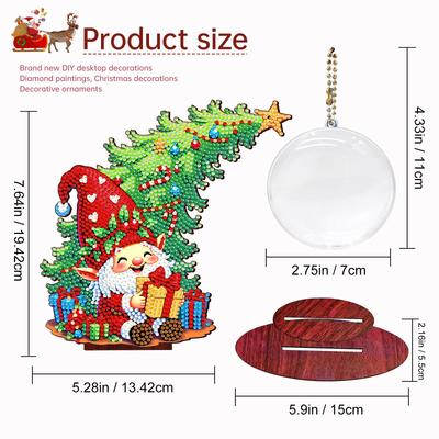 Christmas Tree DIY 2D/Flat Wooden Desktop Diamond Art Kits Diamond Art Tabletop Painting Kit for Adults Home Office Table Decor