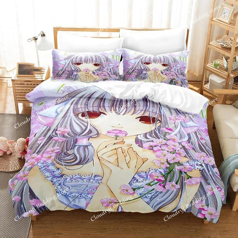 3D Printing Kawaii Anime Chobits Chi Bedding Set Boys Girls Twin Queen Size Duvet Cover Pillowcase Bed Kids Adult Home Textile