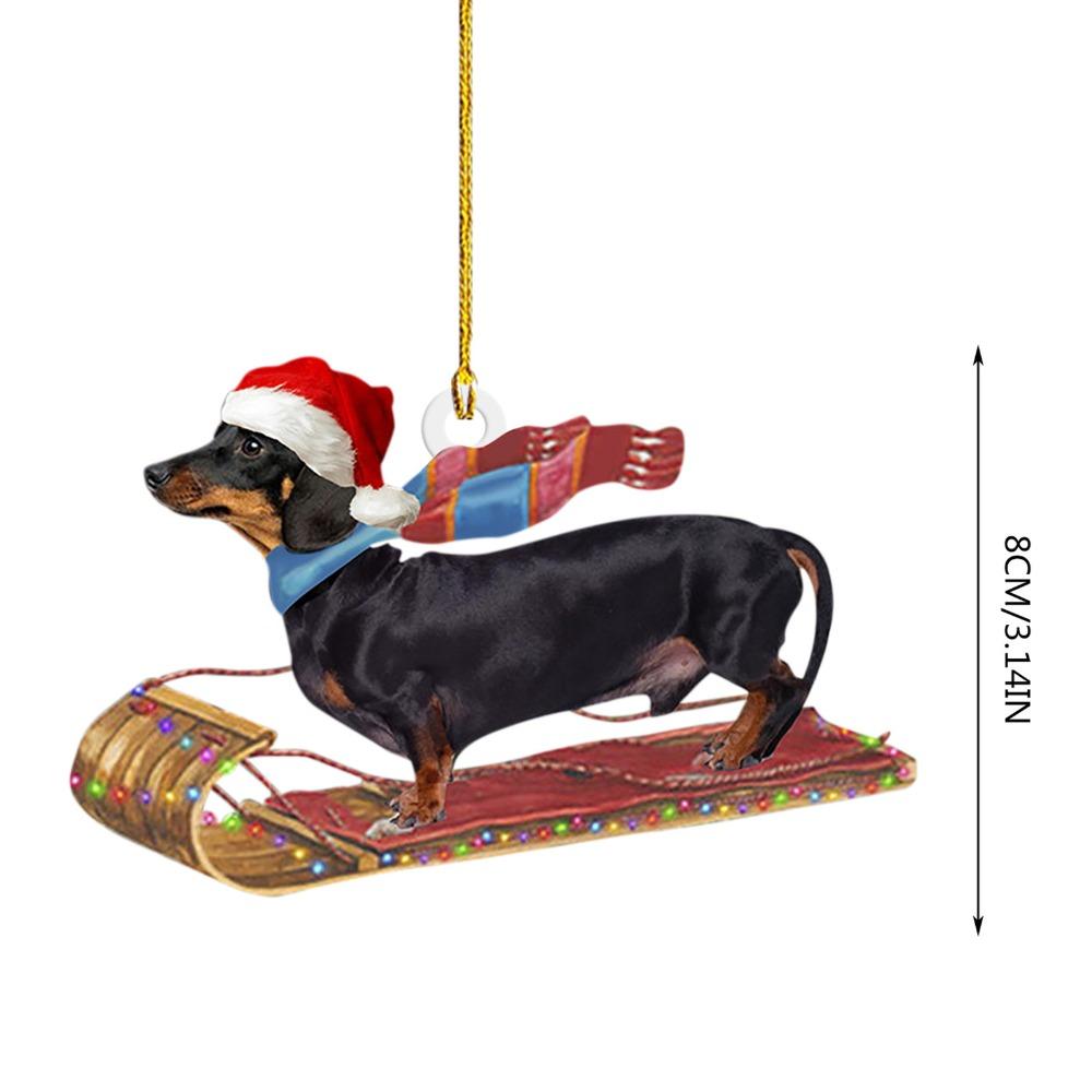 Acrylic Christmas Dachshund Pendant Craft Hanging Ornaments Christmas Dachshund Ornaments  Car