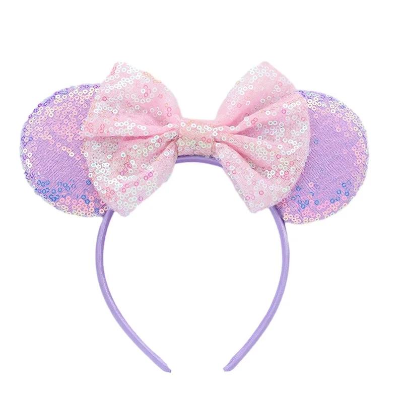 Mouse Ears Headband For Girls Adults 5'' Sparkly Sequin Bow Hairband Festival Party Travel DIY Hair Accessories