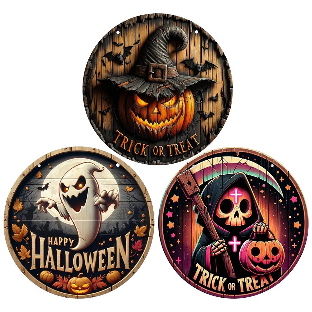 Halloween Door Hanging Sign Round Front Door Decorations Decorative Wooden Door Sign Vintage for Window Wall Decor