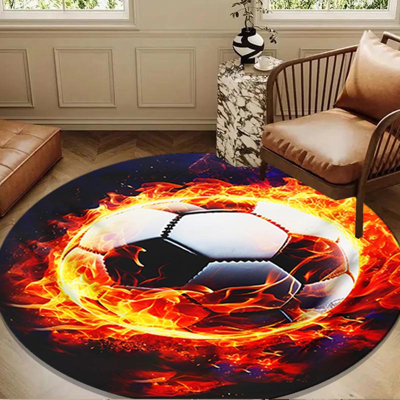 Electric Football Fire Round Rug for Livingroom,Bedroom, Palyroom, Chair Rug, Area Rug, Circle Carpet, Large Size Fan Christmas Gift