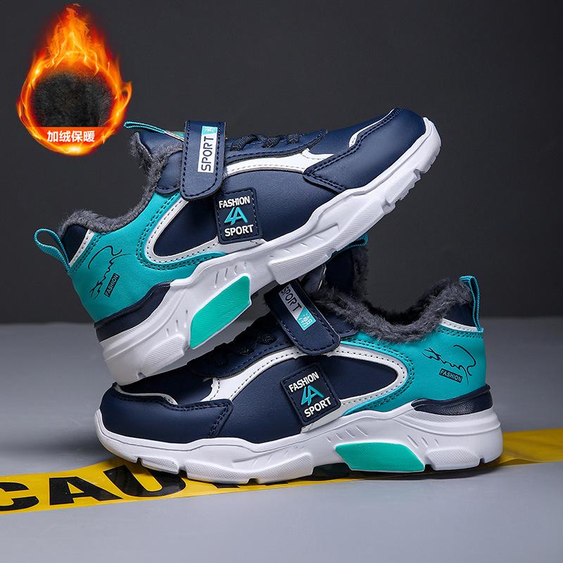 Children's sports shoes fleece warm cotton shoes 2025 autumn and winter non-slip soft-soled primary school students middle and older children's fat