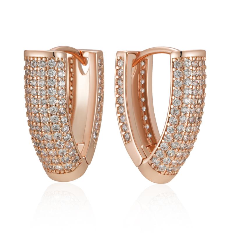 

Trendy Rose Gold Color V Shape Hoop Earrings For Women Luxury Full Natural Zircon Accessories Vintage Bride Jewelry