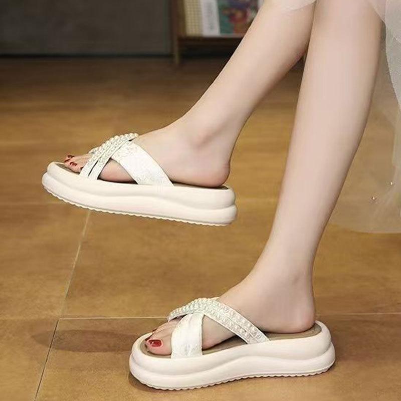 

Французская красота с юбкой крутые тапочки женская летняя обувь 2025 новые черные на толстой подошве римские женские полутапочки 40 бежевый