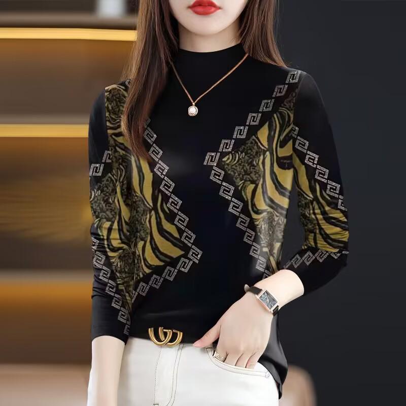 

Женская футболка с длинным рукавом на флисовой подкладке больших размеров - Модная базовая вещь для среднего и пожилого возраста L (Recommended 95-110 jin)