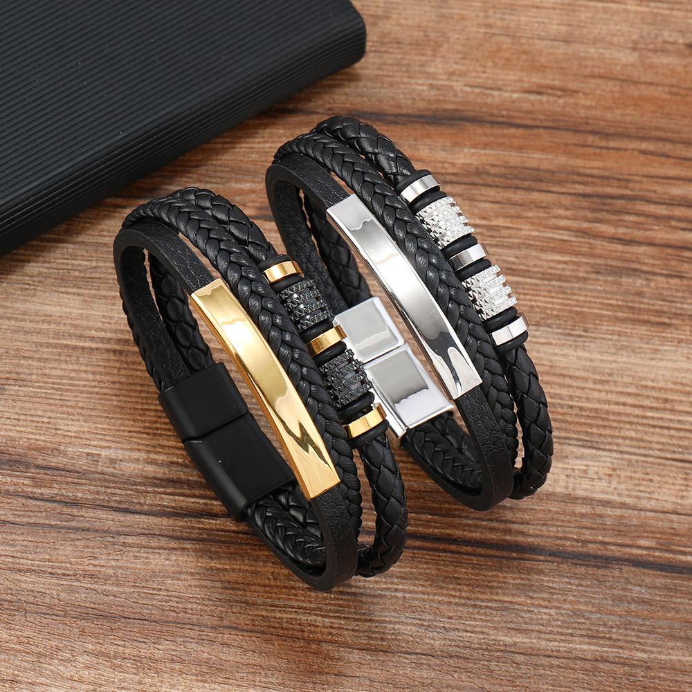 Creative Woven Leather Leather Rope Leather Bracelet Personalized Fashion Titanium Steel Accessories Bracelet Magnetic Buckle