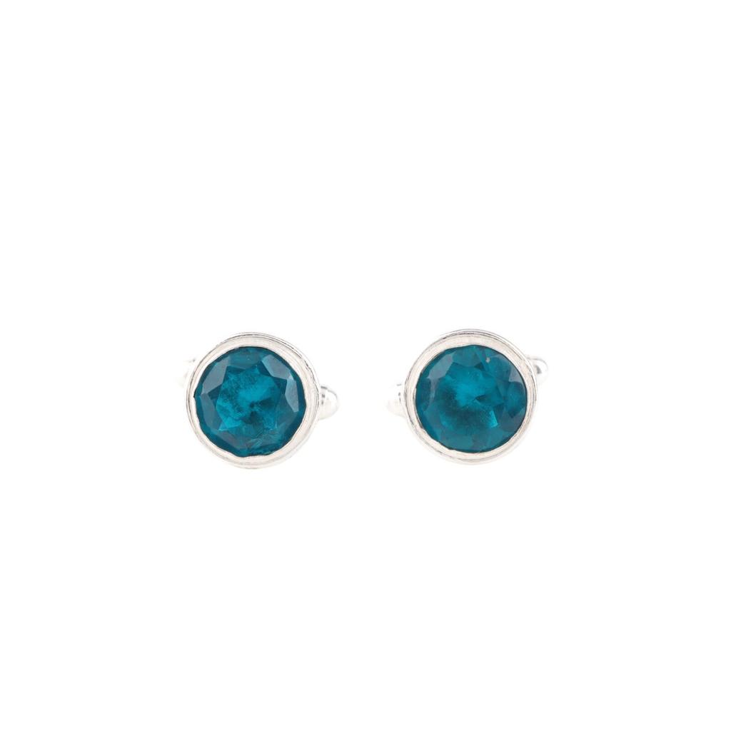 Natural Blue Apatite Gemstone 925 Solid Silver Handmade Jewelry Cufflinks 0.50" CL-4-2