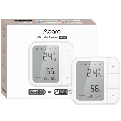 Aqara W100 Thermometer & Hygrometer, Matter-compatible, Room Temperature Gauge, Remote Button, Large Screen, Simultaneous Control of Multiple Devices,