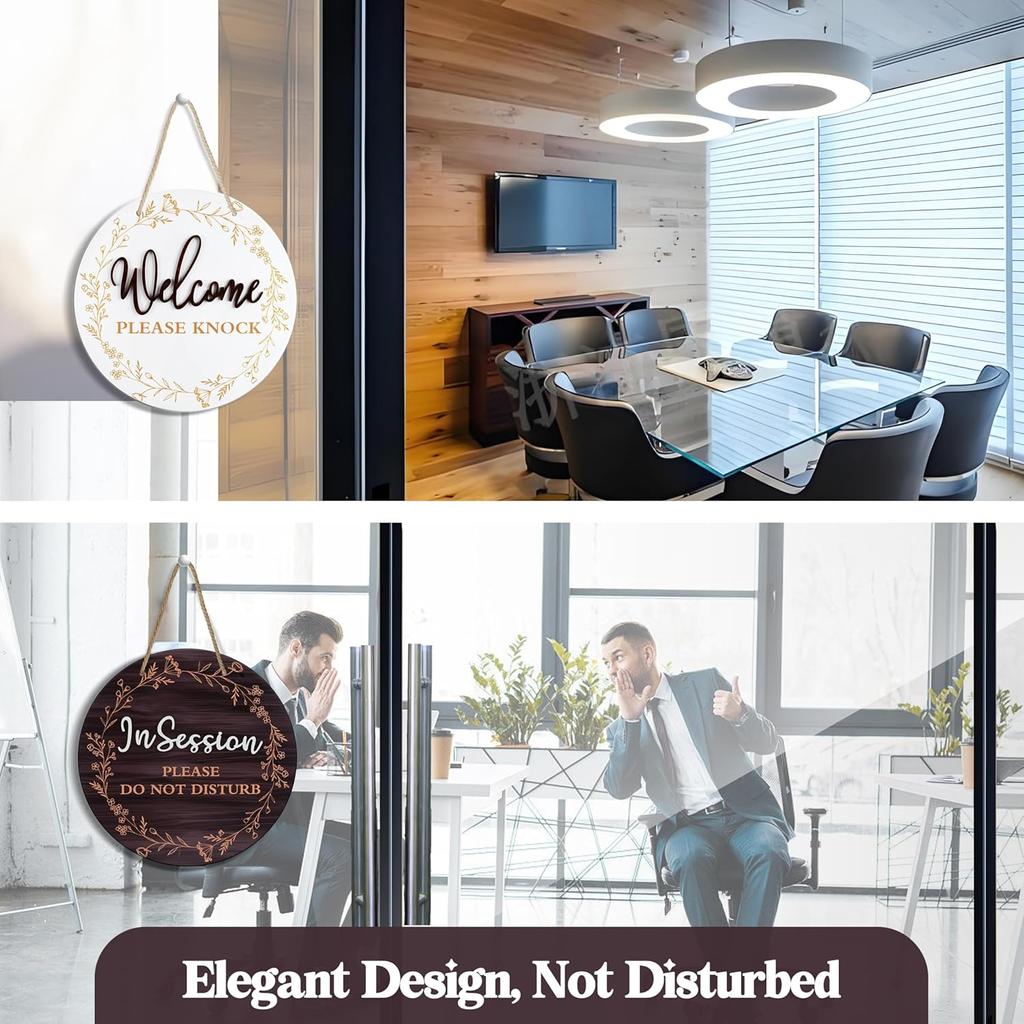 In Session Door Sign for Therapists, Double-Sided Wood Therapy Room Decoration with Hanging Rope, Session In Progress Door Sign, Therapy Office