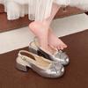 Niche design bow with lace thick heel cool slippers women's summer new one-word sandals