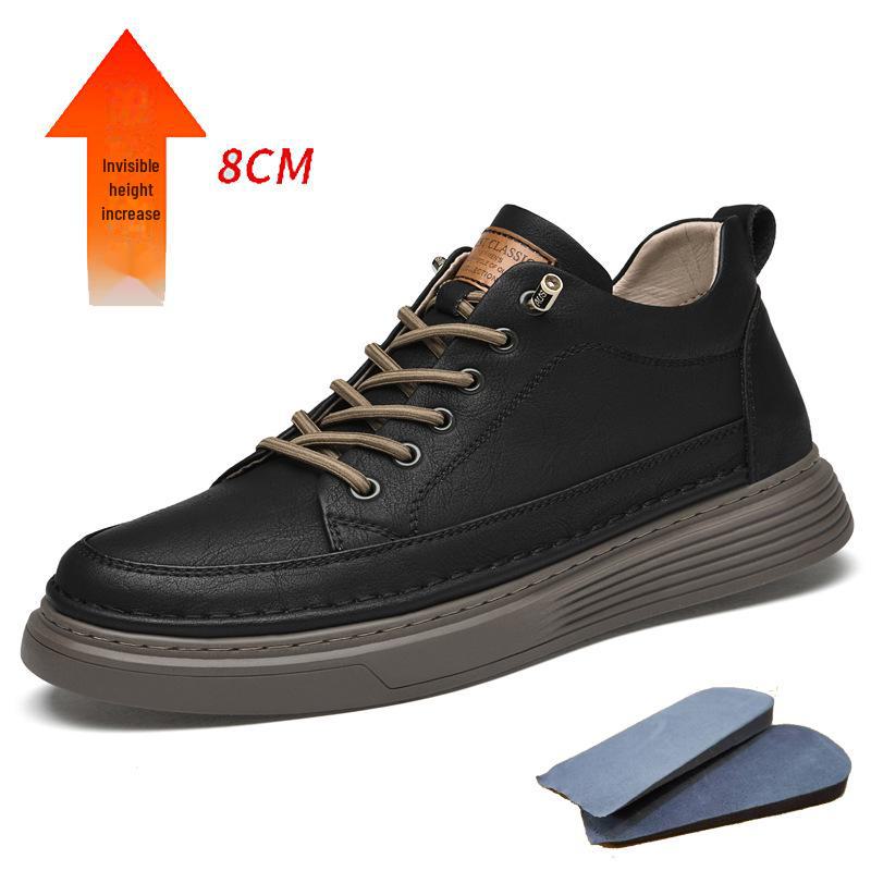 Zapatillas de Hombre de Piel de Vaca con Suela Gruesa: Zapatos de Moda de Caña Baja, Casuales Británicos de Cuero, Talla Grande, que Aumentan la Altura