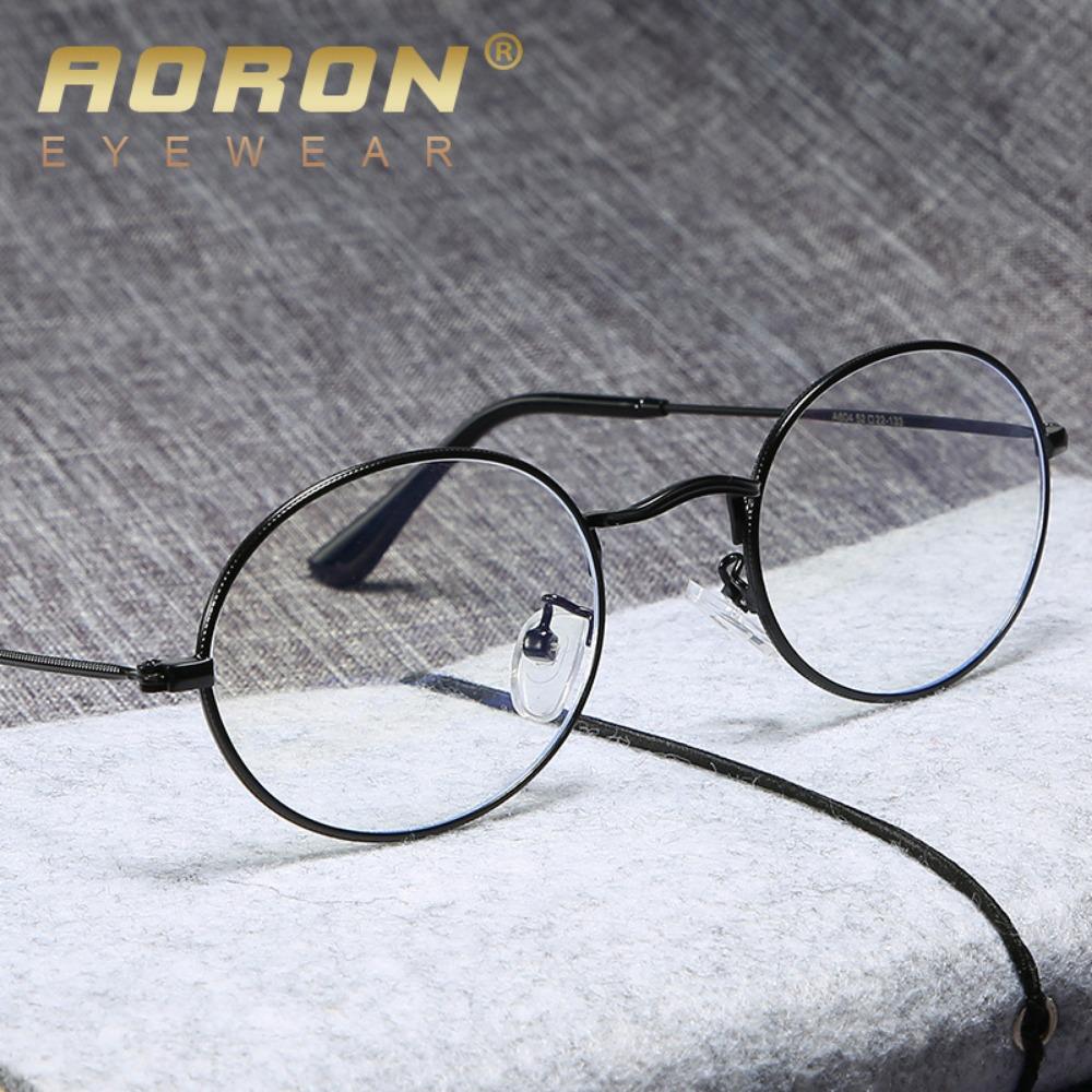 aoron Flat Mirror Metal Anti-blue Glasses Round Frame Men's and Women's Style Eye Protection Can Be Matched with Myopia Glasses