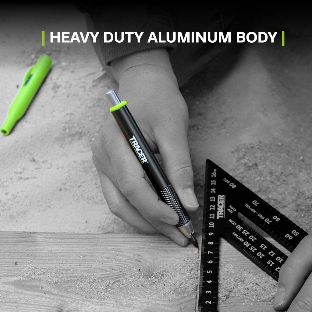 Tracer Pro Series Wytrzymała Metalowa Konstrukcja Aluminiowa Konstrukcja Zestaw do Znakowania z 6 Zapasowymi Opakowaniami Grafitu i Kaburą na Ołówek, Wszystko w Jednym
