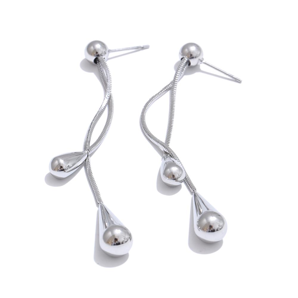 

Yhpup Exquisite Stainless Steel Handmade Polished Chain Chest Necklace Water Drop Dangle Fashion Earrings Women Charm Jewelry