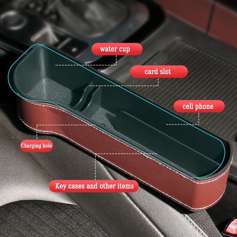 1Pc Leather Car Seat Gap Storage Box Phone Keys Organizer Auto Seat Crevice Storage Filler Munti-functional Auto Organizer