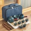 Black pottery Kung Fu tea set, cheap ceramic side handle pot with tea tray, portable complete set of business gifts