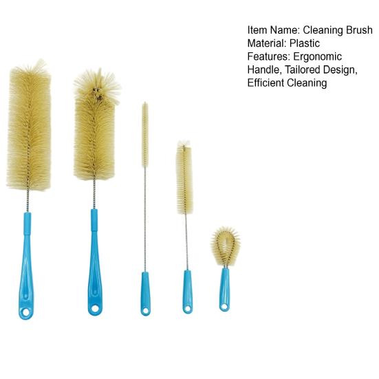 5Pcs/Set Long Handle Bottle Brushes Ergonomic Handle Beer Wine Decanter Bottle Cleaning Scrubber Kit