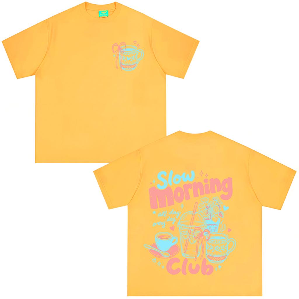 Slow Mornings Graphic Tshirts Trendy Coffee Club Tshirt Unisex Unisex Fashion Vintage Tshirts Summer Loose Casual Cotton Tshirts