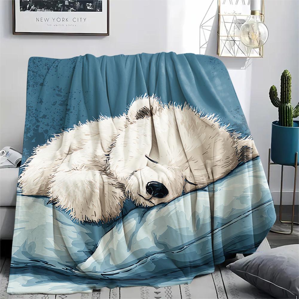 Polar Bear Print Flannel Blanket, High quality Comfortable for All Seasons, Home Decor, Warmth and Comfort, Perfect for Christmas Gifts