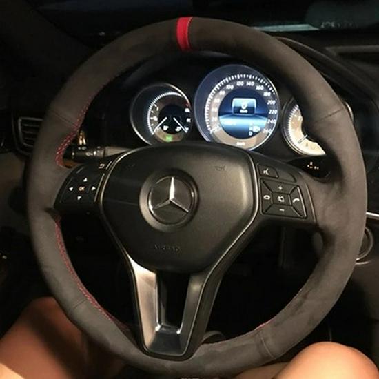 Hand-Stitched Suede Steering Wheel Cover for Mercedes-Benz GLK300 C200L ML350 CLA200 E260L