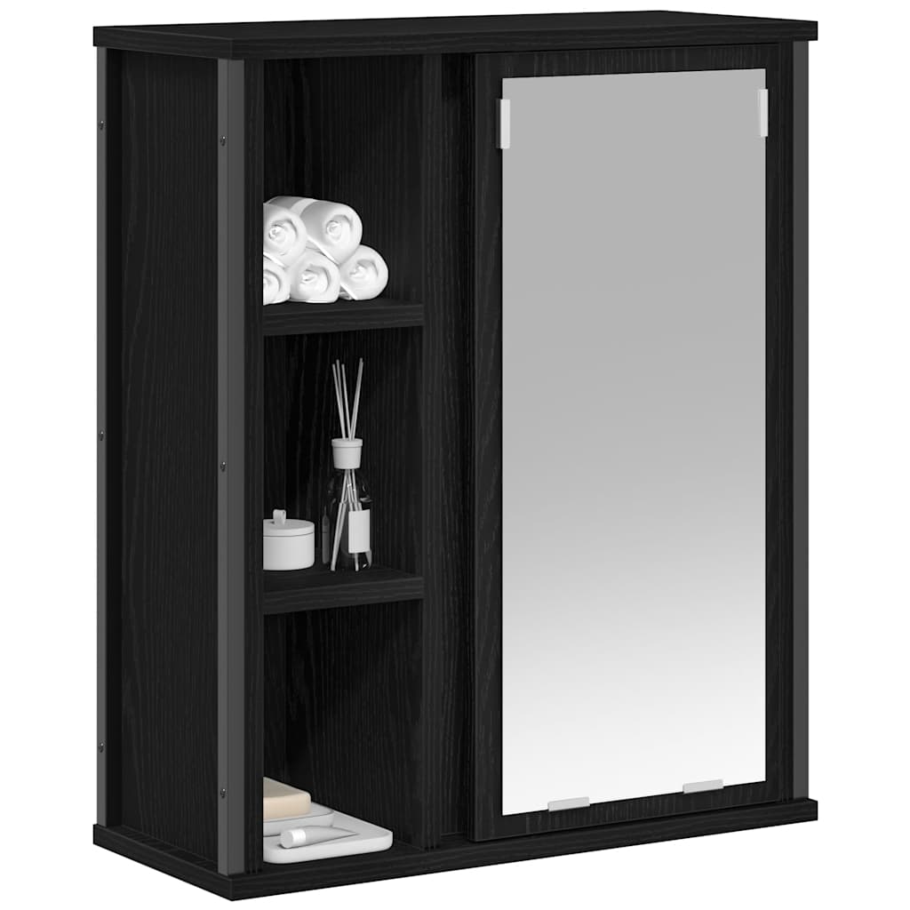 Bathroom Wall Cabinet with Mirror Black Oak Effect 50 x 21 x 60 cm