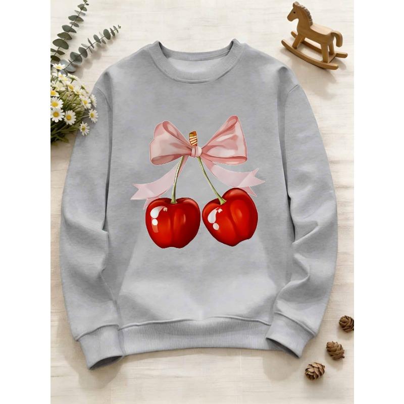European Sizes Girls' Round Neck Hoodie, Fashion Print Top.