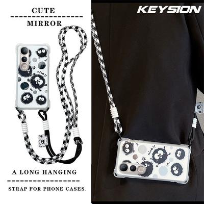 KEYSION Crossbody Strap Phone Case for VIVO V50 Lite 5G Cute Cartoon Long Lanyard Mirror Shockproof Cover for VIVO V50 Lite