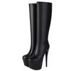 Black Women's Knee High Boots Platform Sexy 2025 Winter Shoes Zipper Sexy Thin Heeled Long Fetish Party Boot Ladies Big Size 45