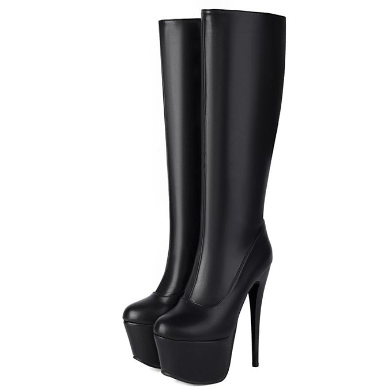 Black Women's Knee High Boots Platform Sexy 2025 Winter Shoes Zipper Sexy Thin Heeled Long Fetish Party Boot Ladies Big Size 45
