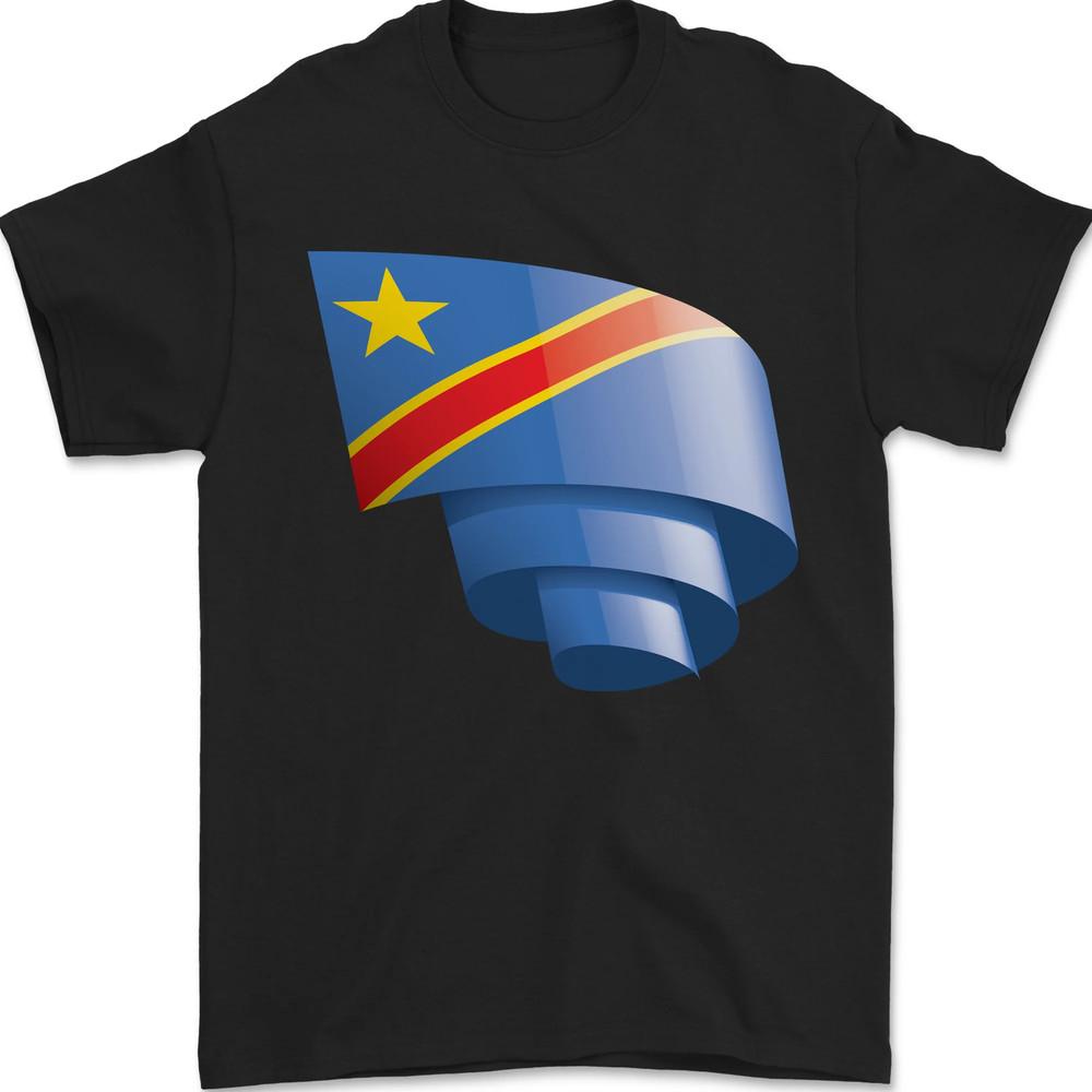 Curled DR Congo Flag Congolese Day Football Mens T-Shirt 100% Cotton Unisex T-Shirt