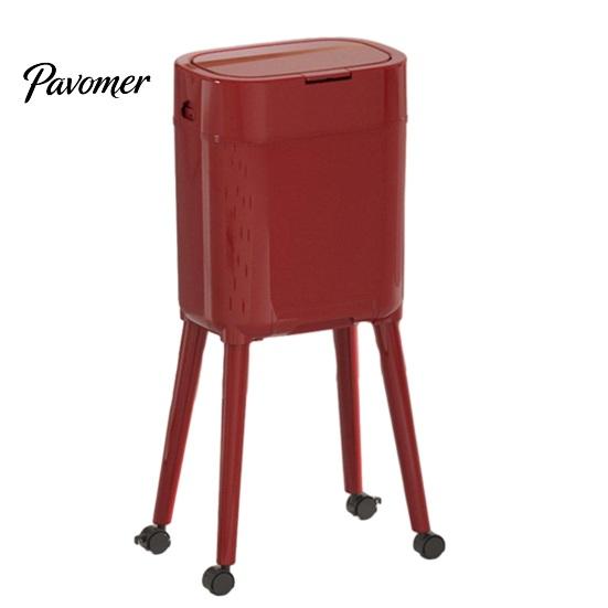 Easy Move Rolling Trash Can with Heightened Legs And Wheels, 16L Capacity Press On Lid Living Room Container Garbage Bin, Retro Style Waste
