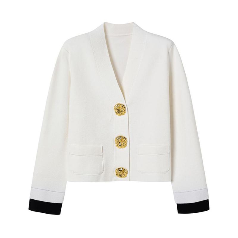 

Розкішний дизайнерський в язаний светр з V-подібним вирізом, пальто, жіночий топ, елегантний, шикарний, весняно-осінній одяг Y2k Clothes One Size білий