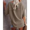 Summer Women V-Neck T-Shirt Waffle Casual Loose Short Sleeve Tee