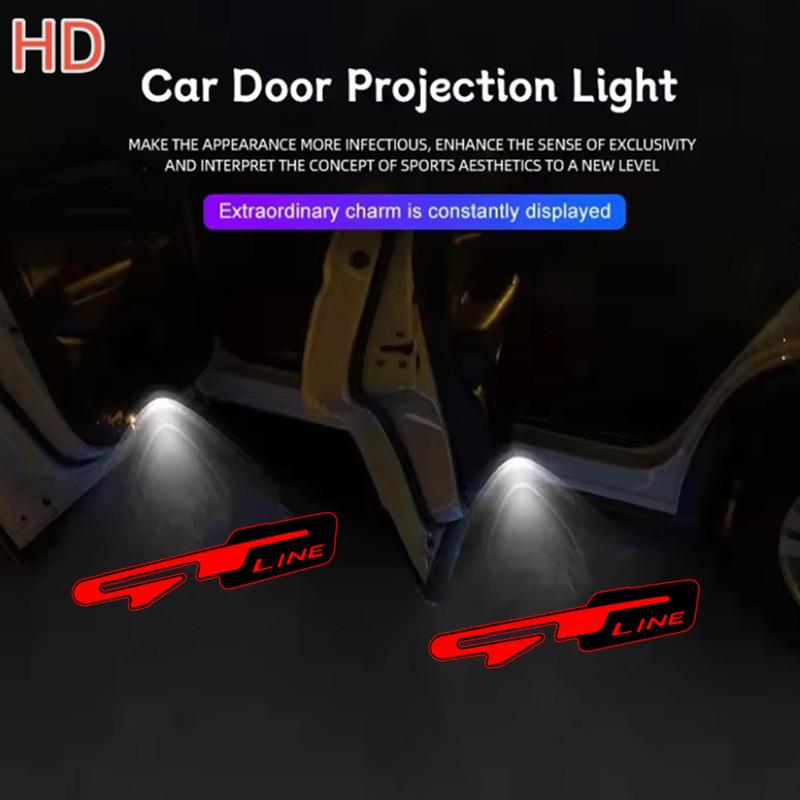 AOTI9 Car Door Badge Welcome Logo Light HD Laser Projector Lamps Accessory For Hyundai Peugeot GT Line Emblem R Ceed Sorento Sportage