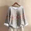 Women's Casual Long-sleeved Round-neck Retro Gradient Printed Cotton And Linen Top