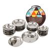 17-Piece Stainless Steel Outdoor Dinnerware Set: Portable BBQ and Camping Cutlery with Plates, Bowls, and Soup Basin.
